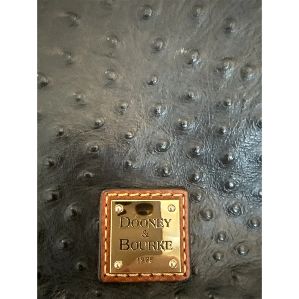 Dooney & Bourke Black Ostrich Embossed Leather Hobo Shoulder Bag Red Lining